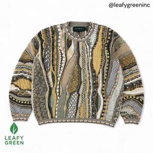 Coogi Original Blues Tundra Style Earth Tone Brown Knit Sweater us sz XL Boxy